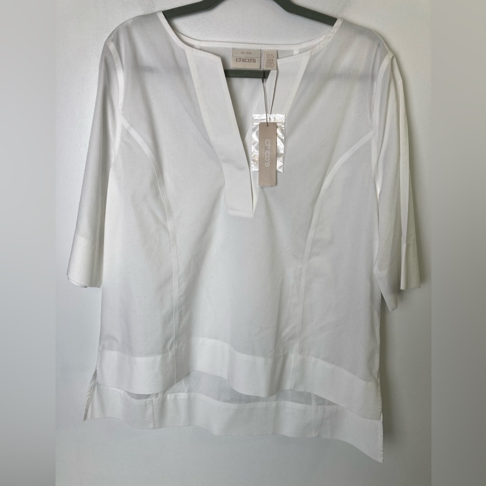 NWT Chico’s Easy Cotton High Low Hem Tunic 3/4 Sleeve Effortless, White, 2.5